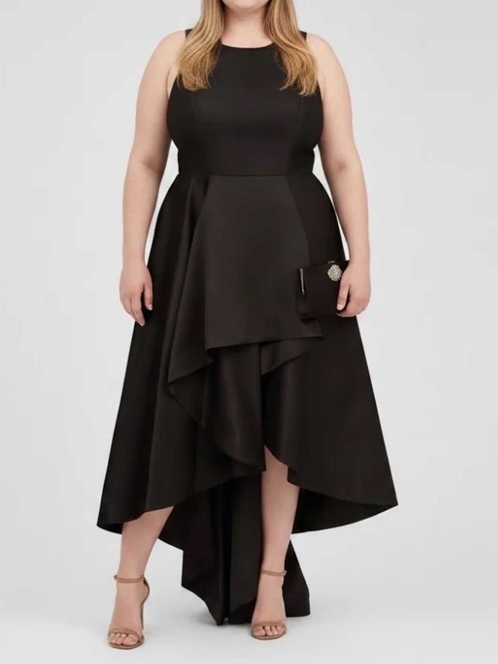 Elegant Black High-Low Satin Dress